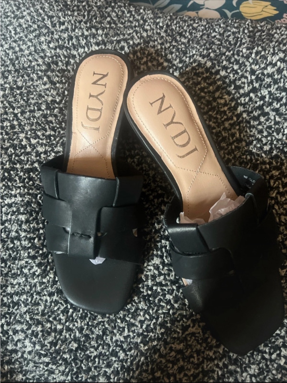 NYDJ Black Woven-Style Slide Mules
